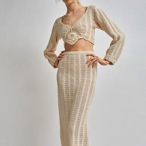NWOT Free People x Mozh Mozh Shiraz Crochet Top and Skirt Set in Ivory Size S